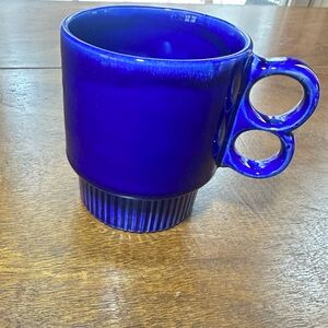 Vintage Cobalt Blue Glaze Stackable Two Finger 8oz Mug Made In Japan
